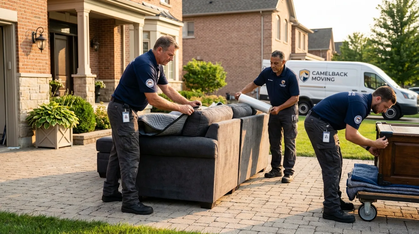 Large estate moving crew wrapping furniture in Iola, WI