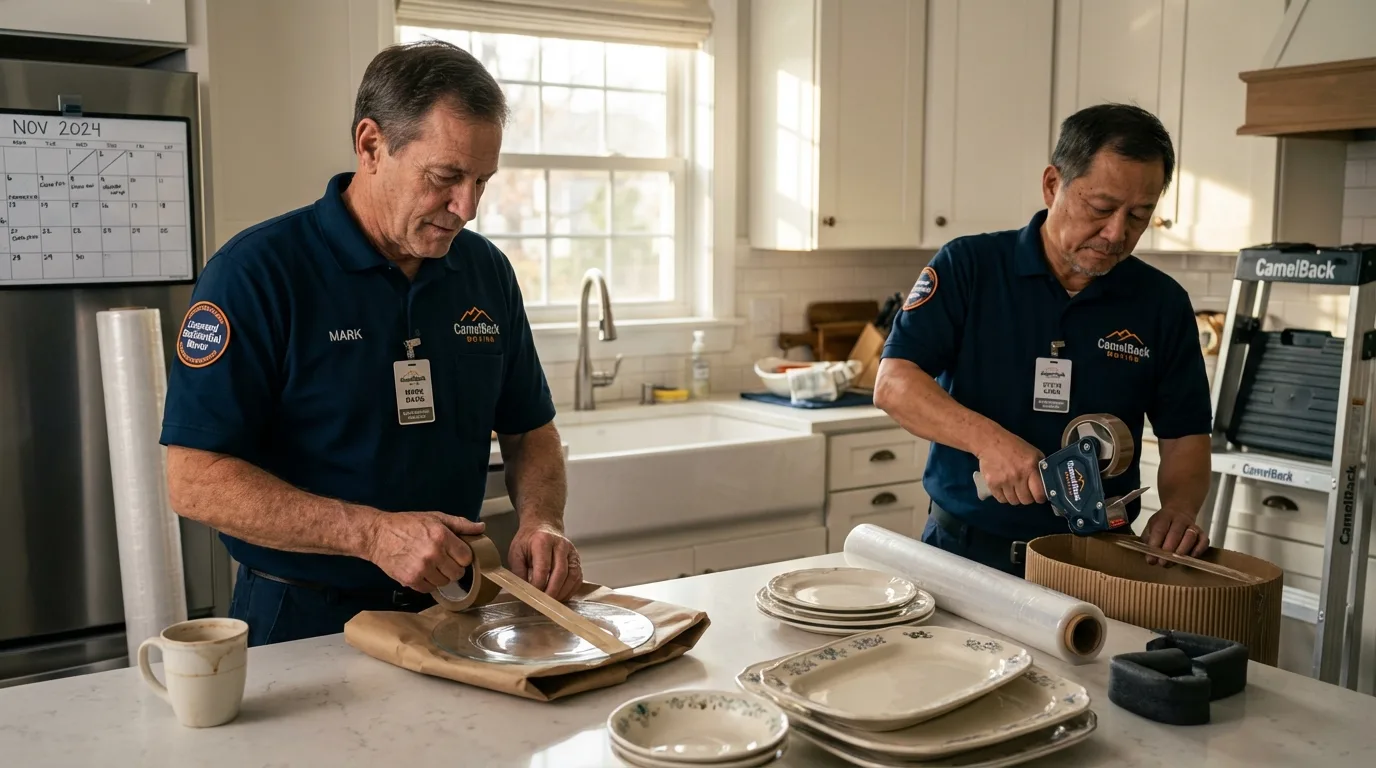 Professional crew packing kitchen dishware in Iola, WI